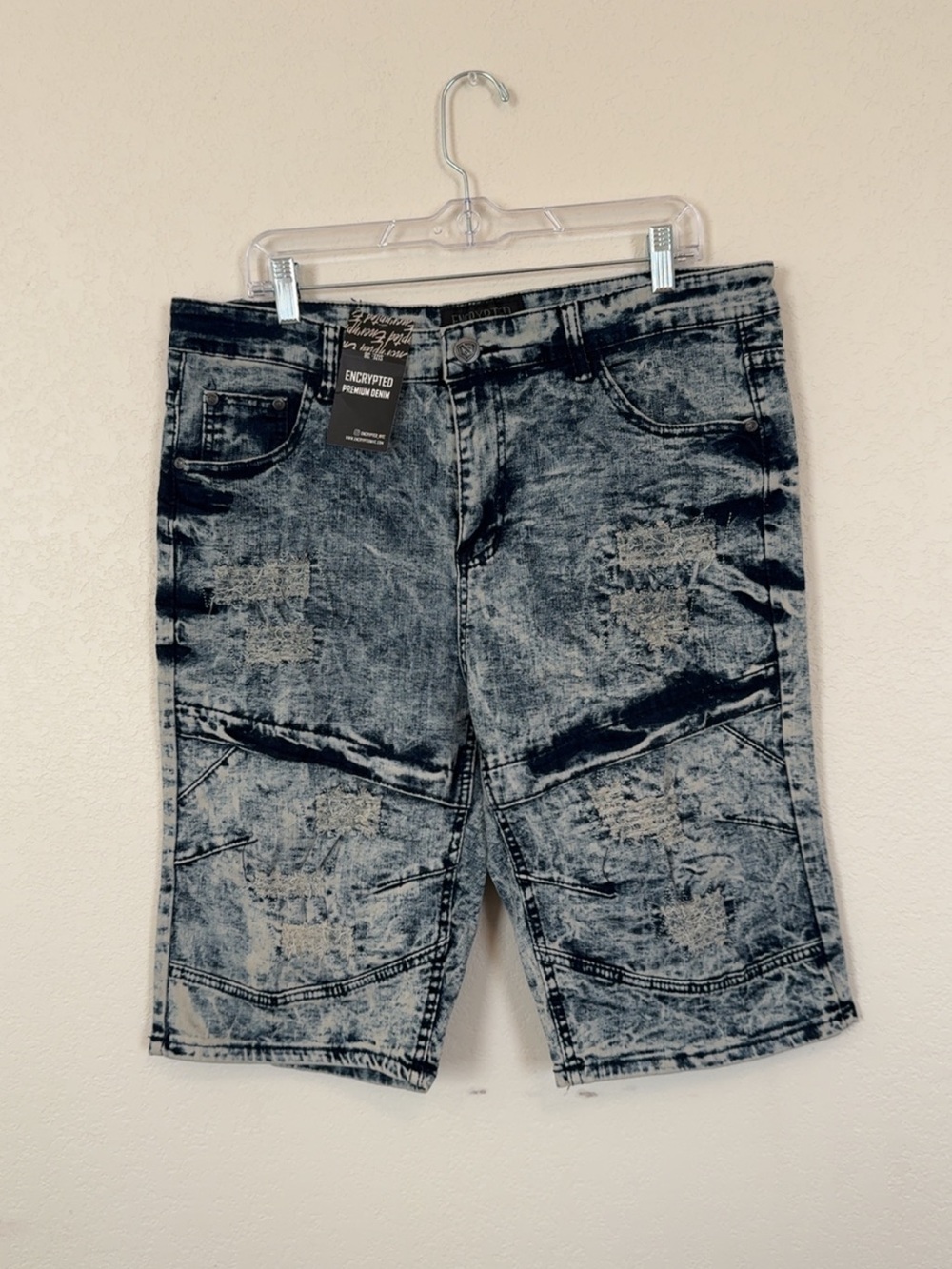 Men's Acid-Wash Distressed Denim Shorts - Gray
